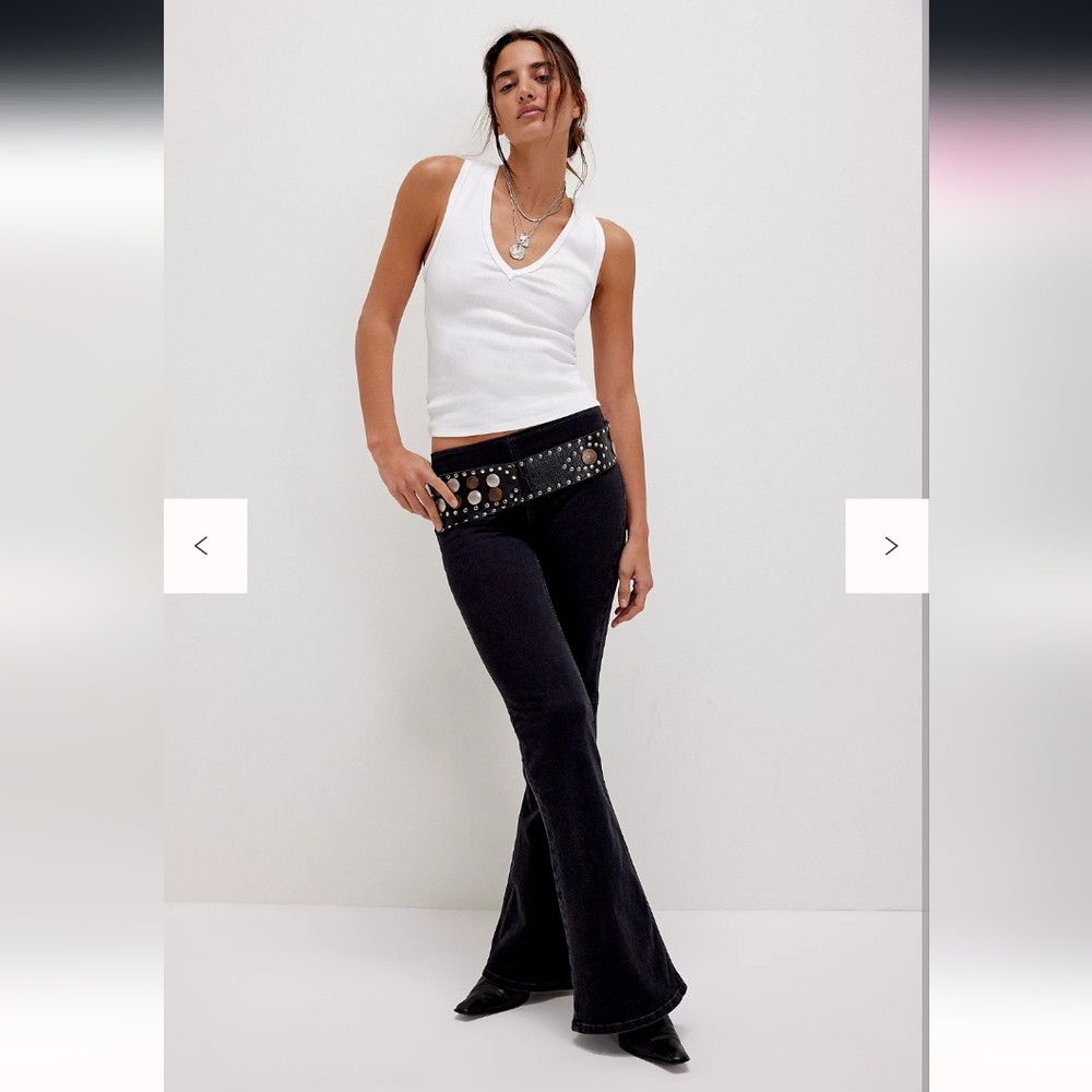 Free People Penny Pull-On Flare Jeans In The Shade Black Size 27 Retro